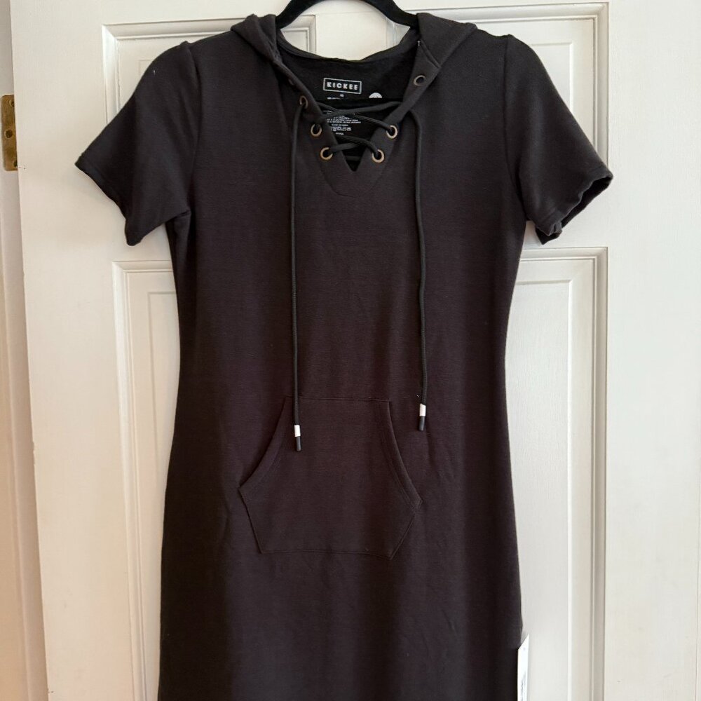 Kickee Fleece Solid Hooded Dress